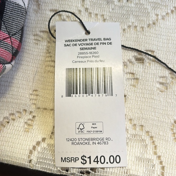 Vera Bradley fireplace plaid weekender travel bag NEW - Picture 8 of 8